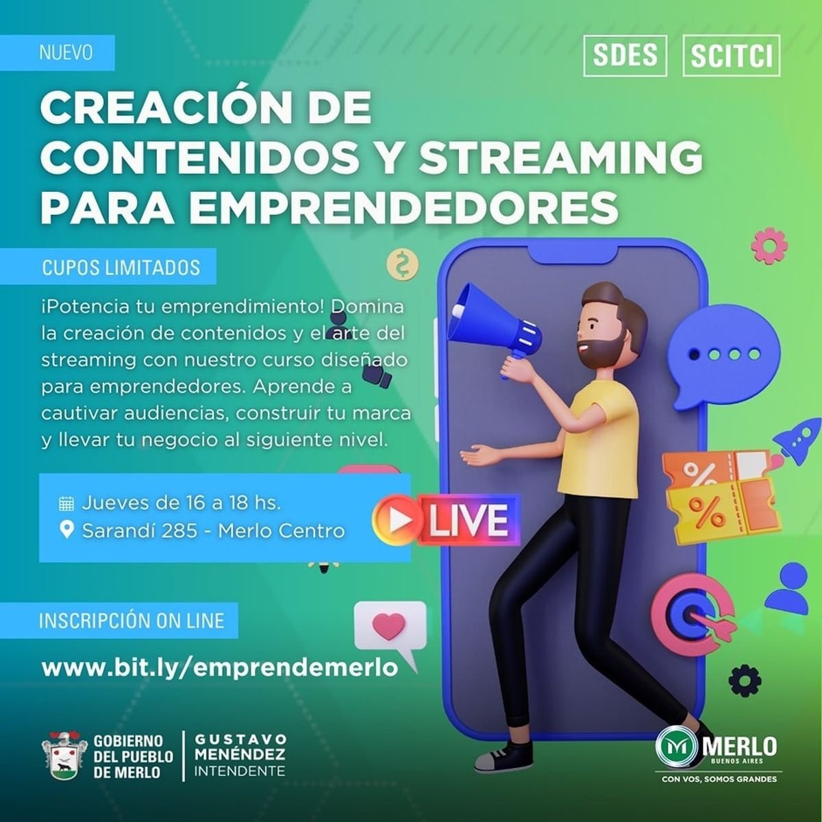 Merlo: cursos gratuitos para emprendedores y vecinos.