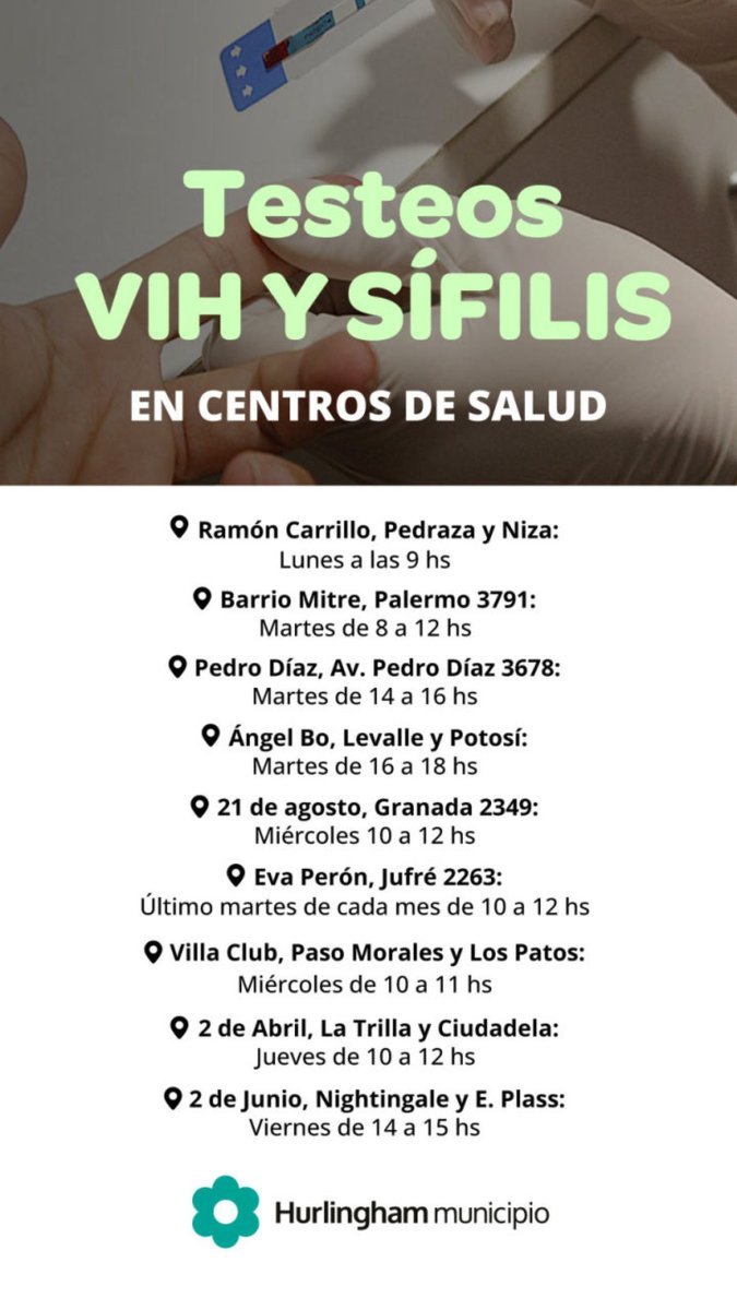 Hurlingham realizar&aacute; testeos gratuitos de VIH y S&iacute;filis.
