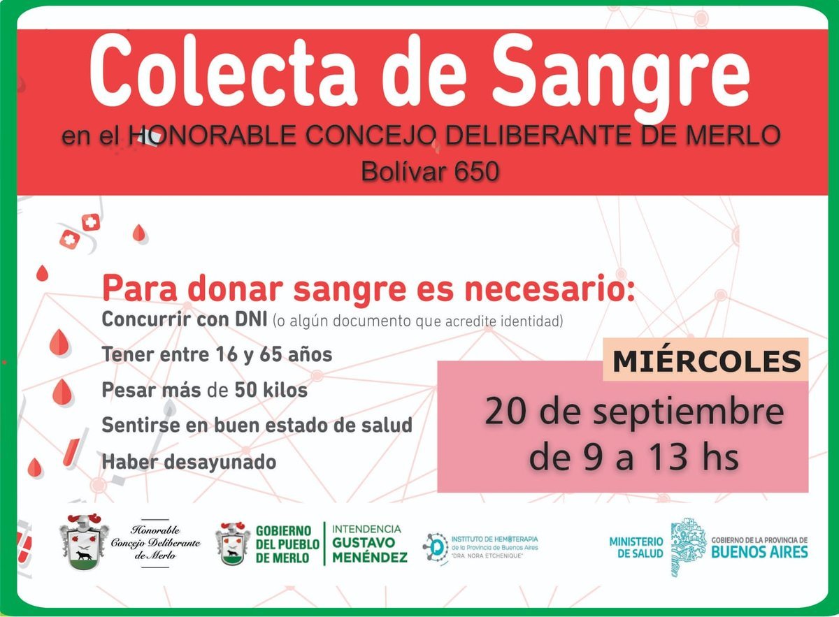 Realizar&aacute;n una colecta de sangre en el HCD de Merlo.