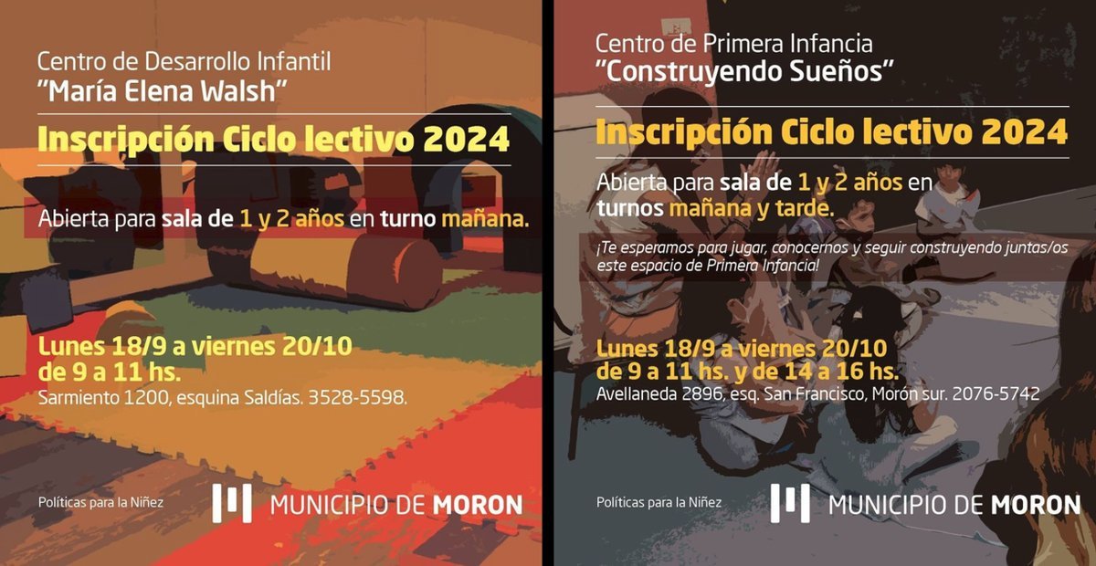 Mor&oacute;n: inscripci&oacute;n al ciclo lectivo 2024 para los CDI.