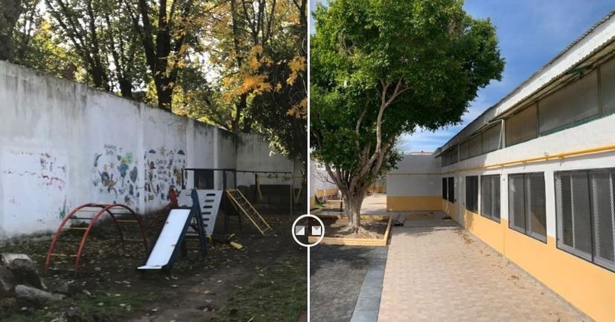 El antes y despu&eacute;s del Jard&iacute;n 913 de Tres de Febrero.