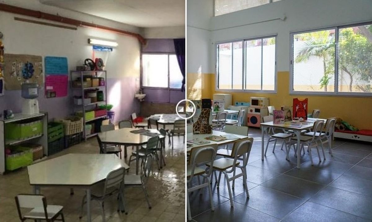 El antes y despu&eacute;s del Jard&iacute;n 913 de Tres de Febrero.