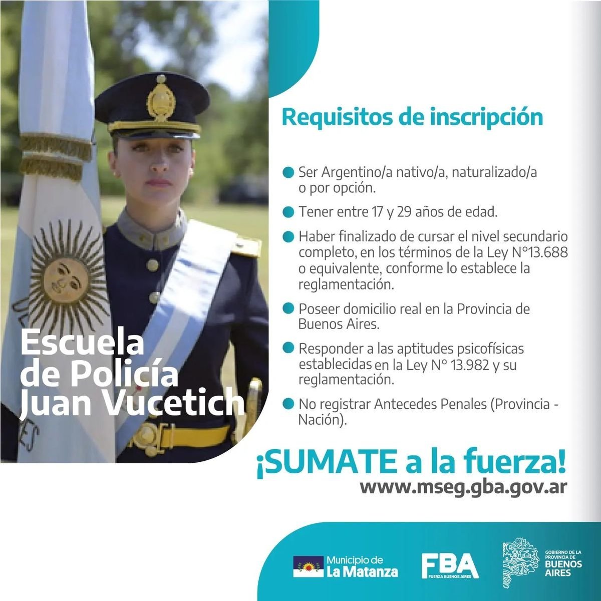 La Matanza: inscripci&oacute;n para cadete de la Polic&iacute;a Bonaerense.