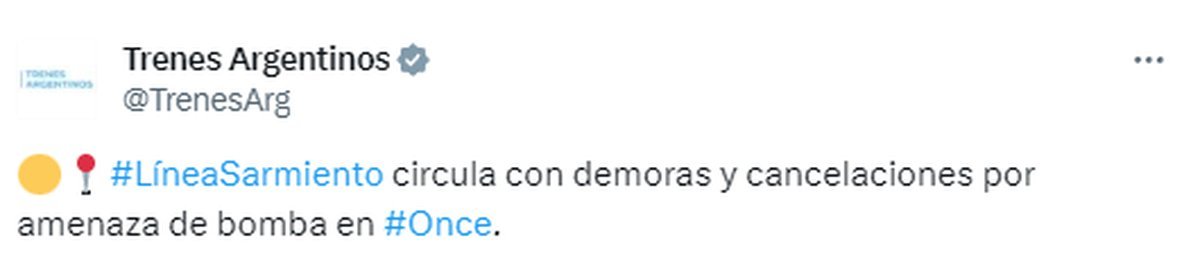 El Tren Sarmiento circula con demoras por amenaza de bomba