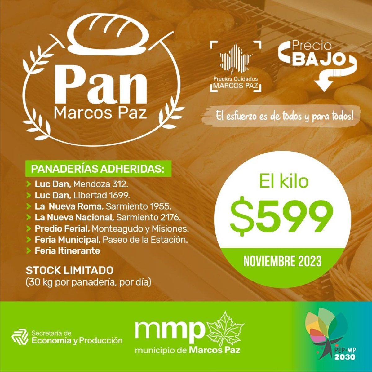 Marcos Paz ofrece maple de huevos y pan a precios bajos.
