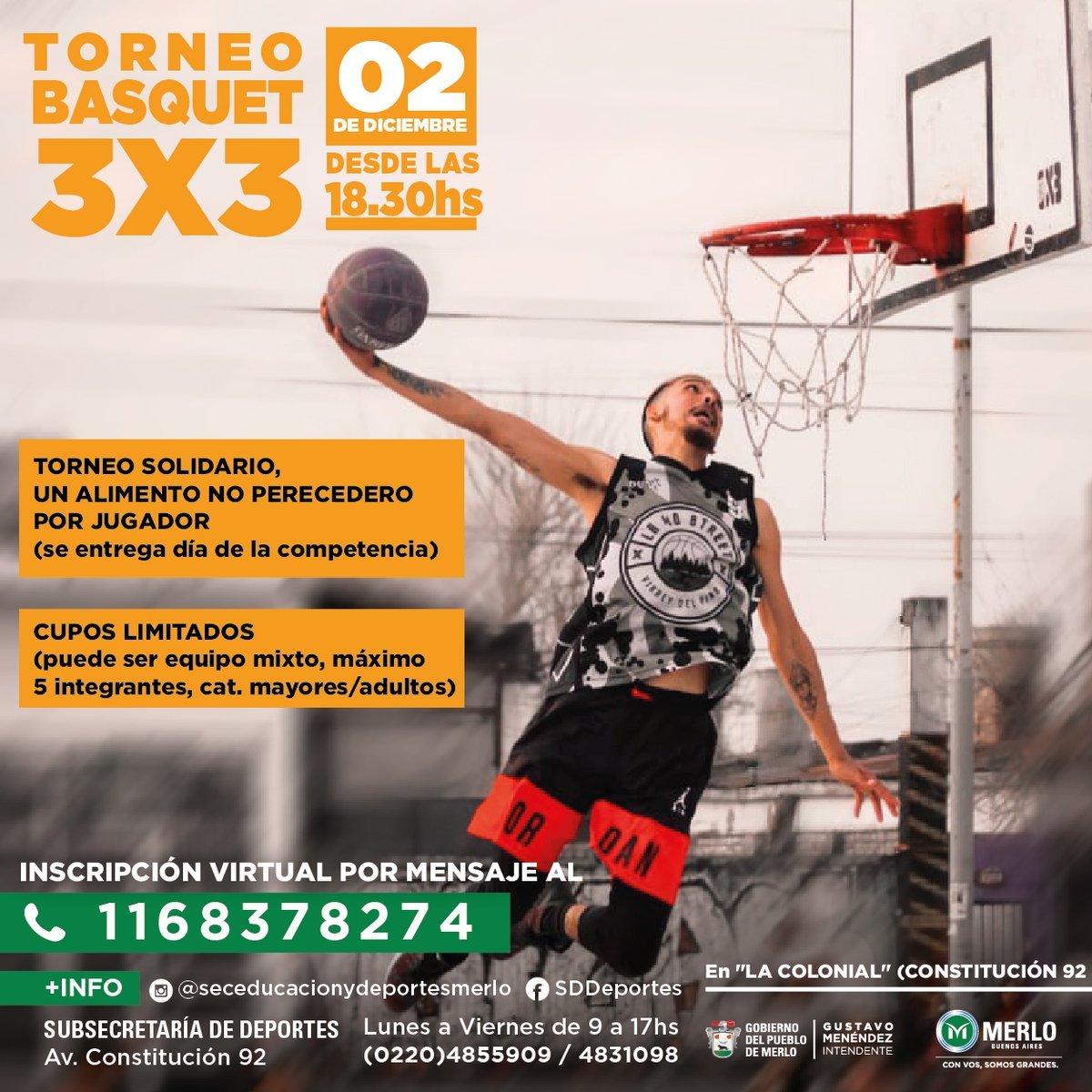 Merlo realizar&aacute; un torneo de b&aacute;squet 3x3 mixto y solidario.