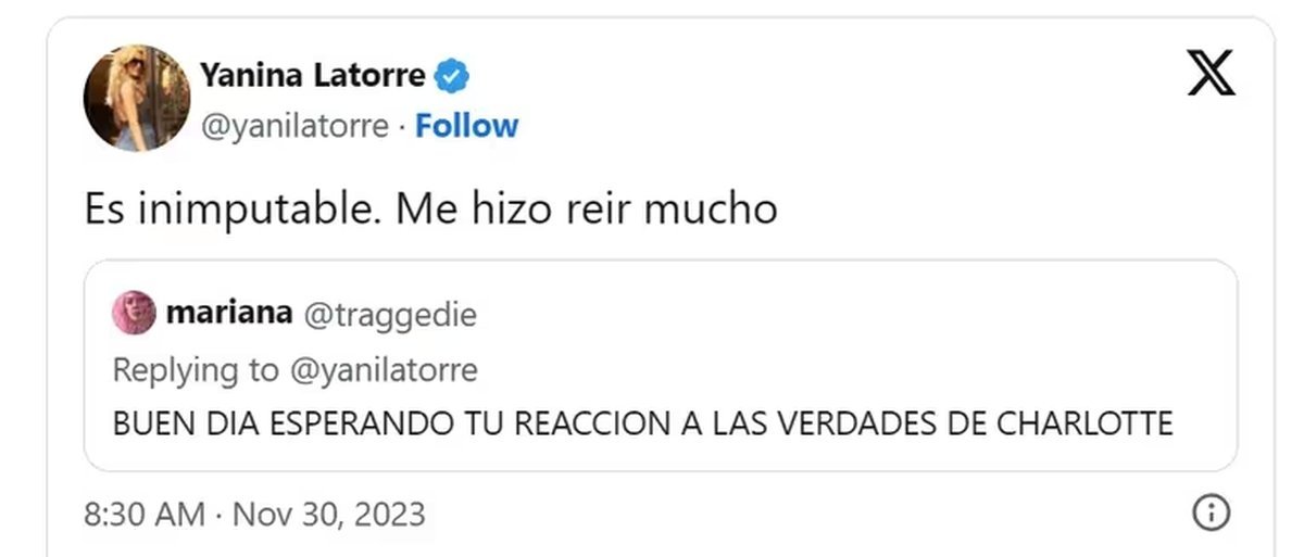 La respuesta de Yanina Latorre en sus redes sociales.