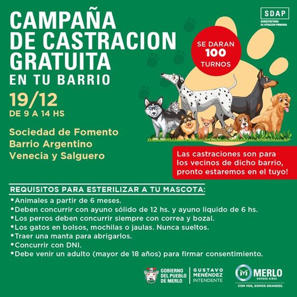 Castraciones gratuitas en Merlo.