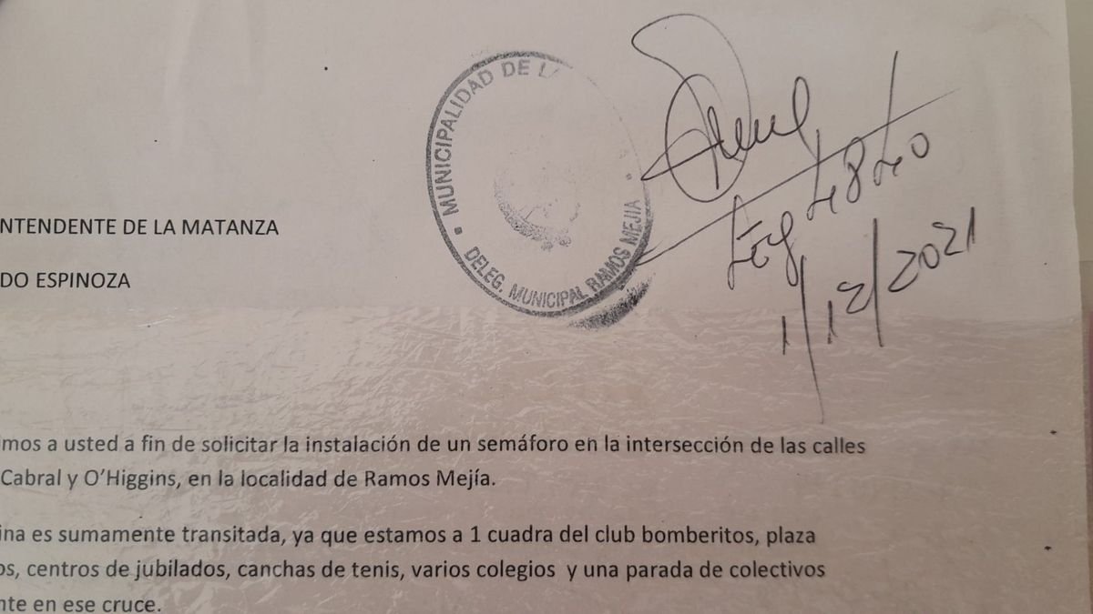 El pedido formal de los vecinos de Ramos Mej&iacute;a.