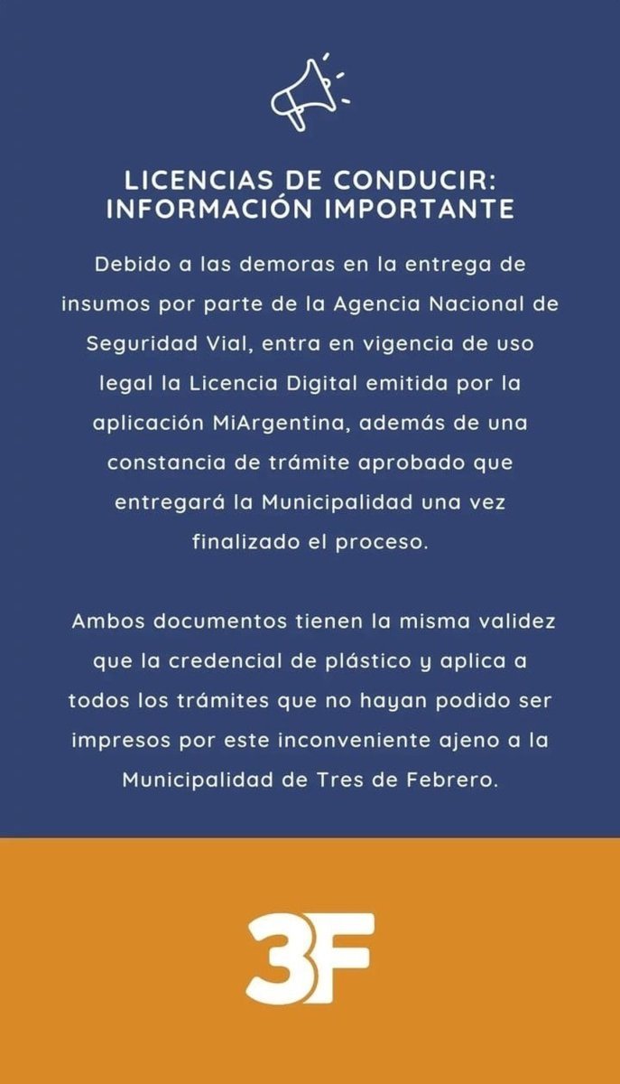El comunicado del Municipio de Tres de Febrero.