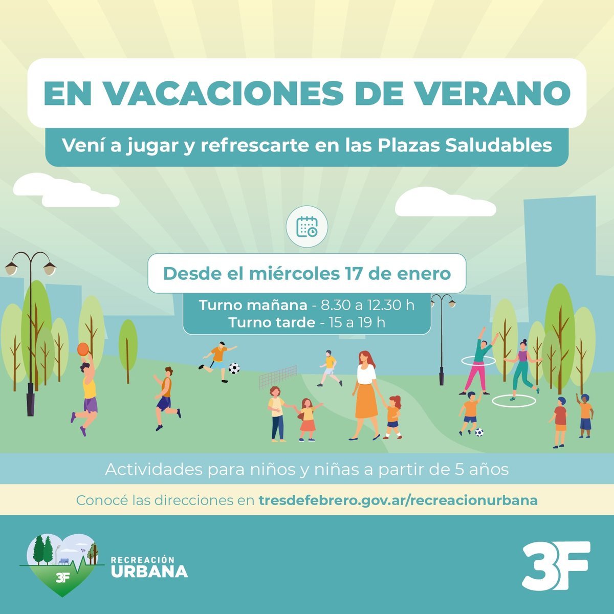 Tres de Febrero: actividades recreativas en las plazas.