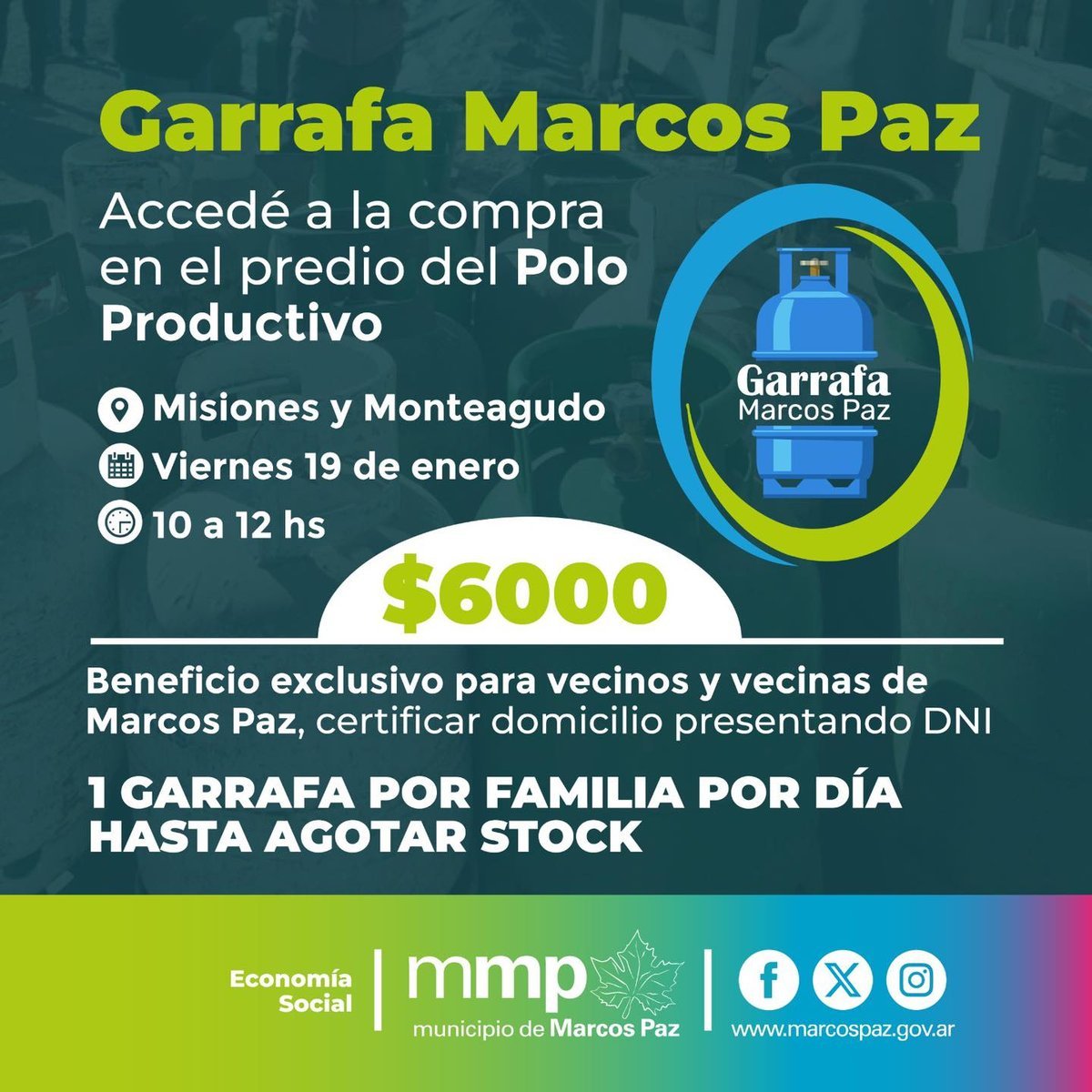 Los vecinos de Marcos Paz ya pueden adquirir una garrafa a un valor promocional.
