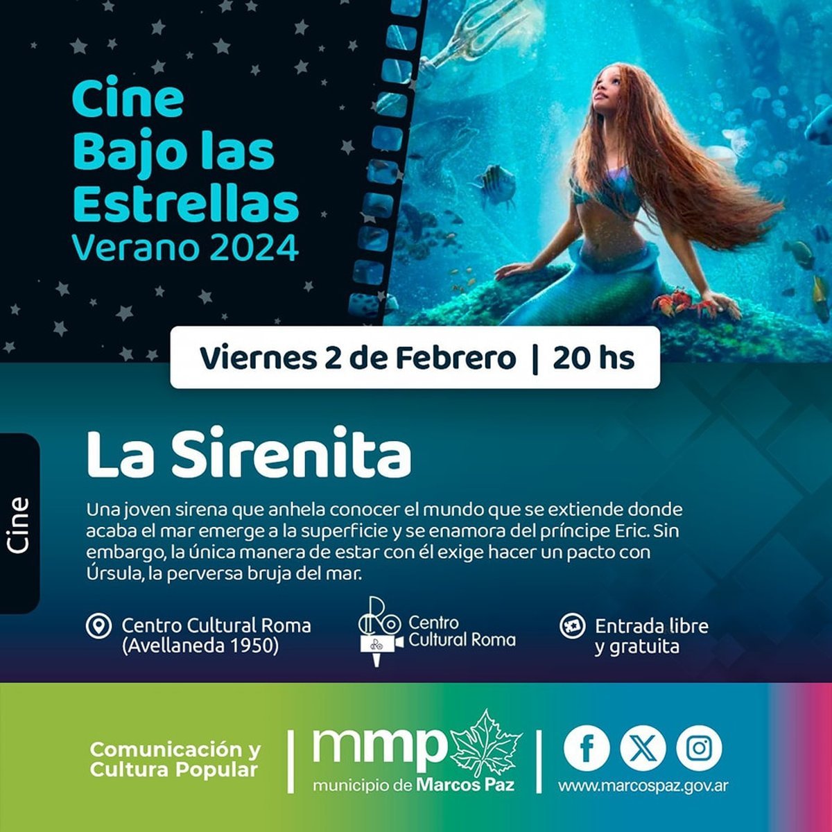 Marcos Paz proyectar&aacute; gratis la pel&iacute;cula de La Sirenita.
