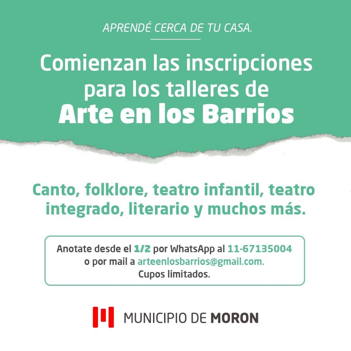 Mor&oacute;n abri&oacute; la inscripci&oacute;n de talleres 