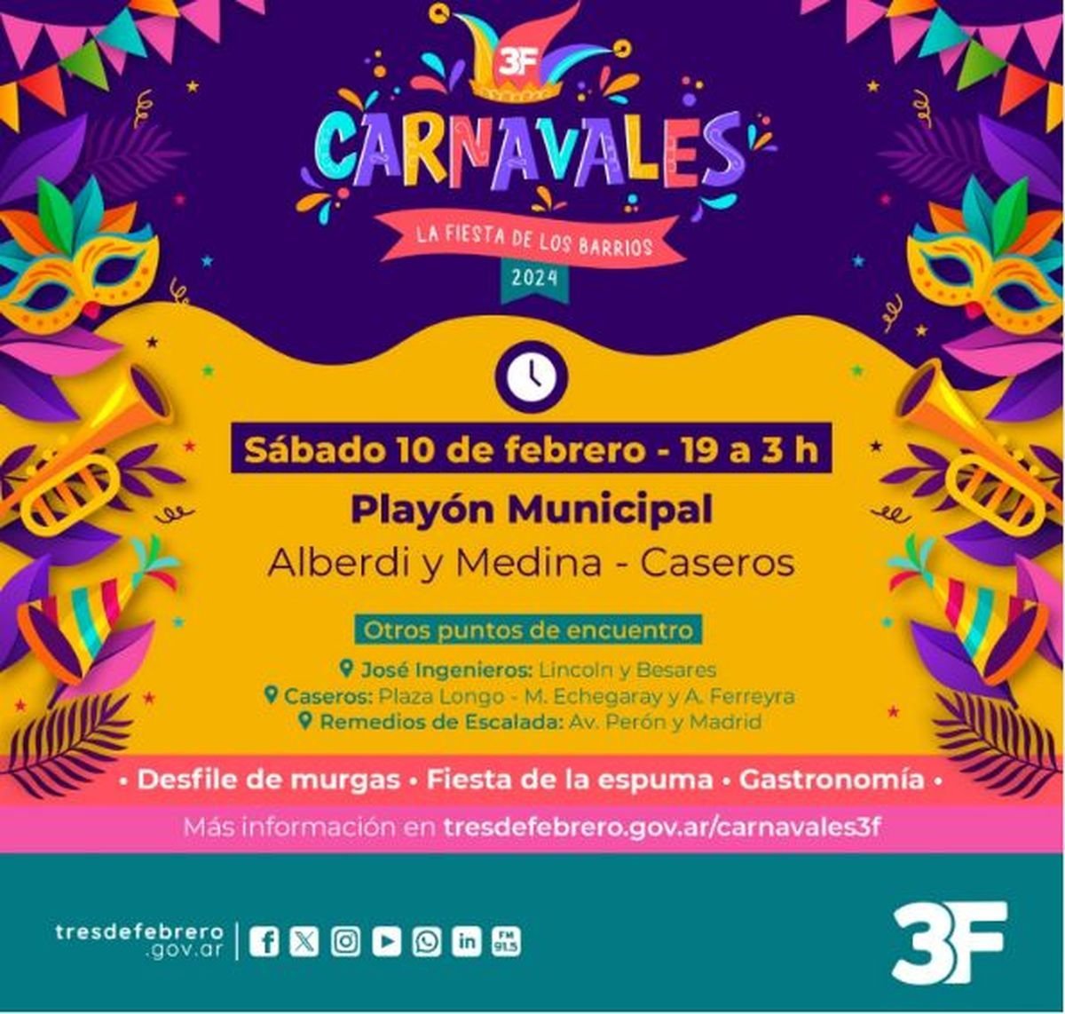 Vuelven los carnavales 2024 a Tres de Febrero.