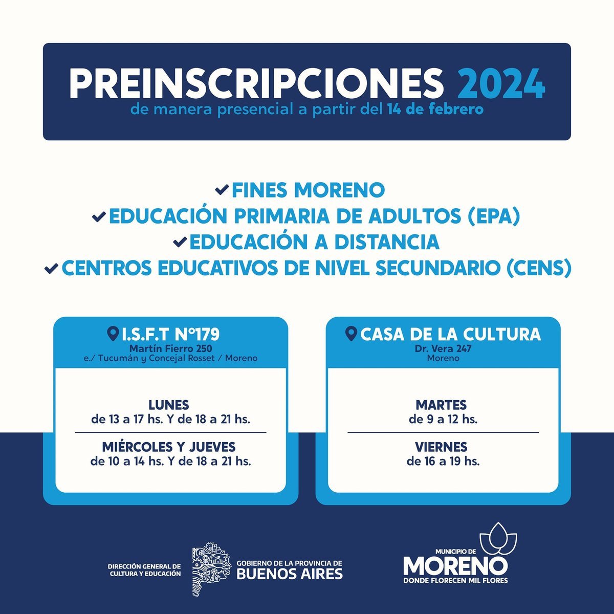 Moreno abrir&aacute; la preinscripci&oacute;n para el Plan FinEs 2024.