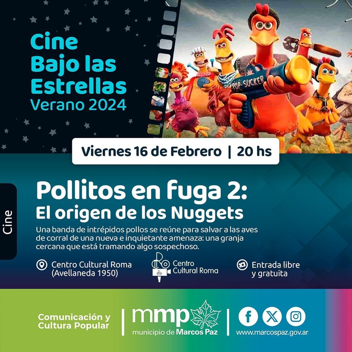 Marcos Paz proyectar&aacute; Pollitos en Fuga 2 con entrada gratuita.