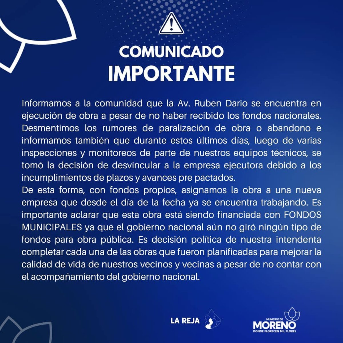 El comunicado municipal sobre la obra de La Reja.