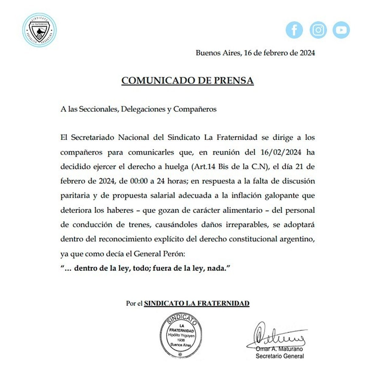Anunciaron un Paro Nacional de Trenes para la pr&oacute;xima semana.