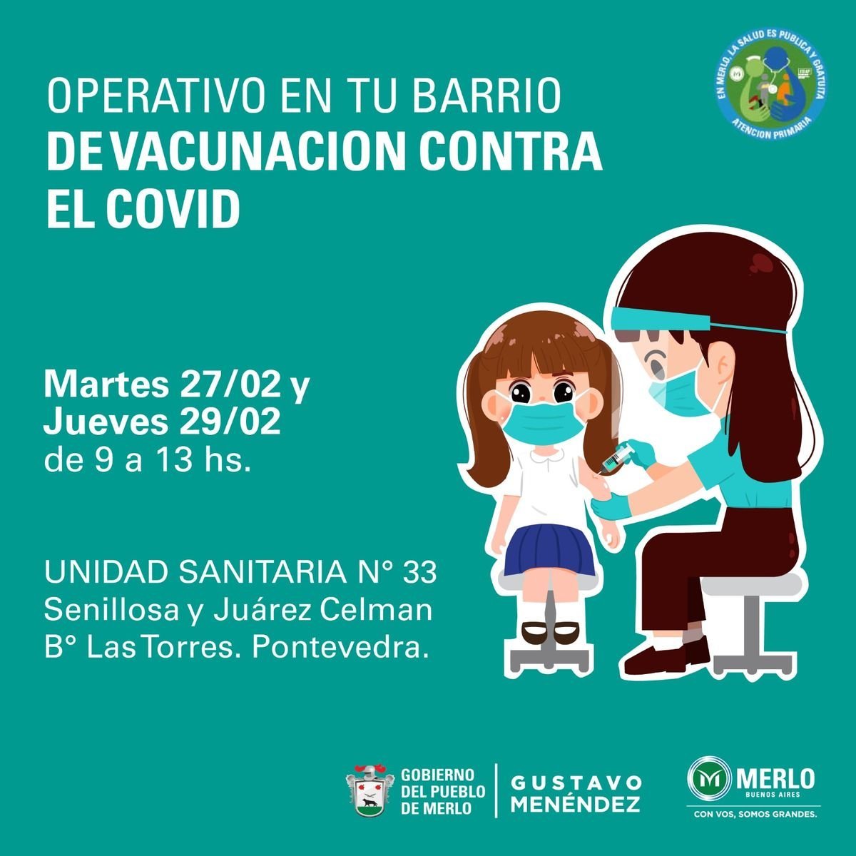 Nuevas jornadas de vacunaci&oacute;n contra el COVID-19 en Merlo.