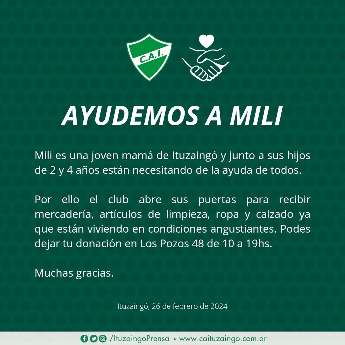 El comunicado oficial de Ituzaing&oacute;.