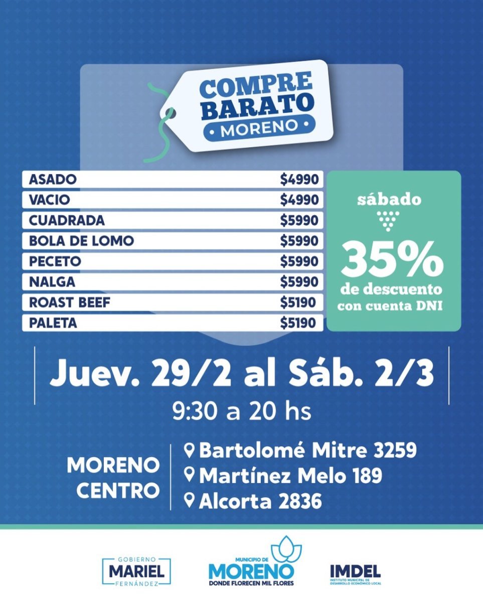 Asado, vacio y m&aacute;s cortes de carne a precios bajos en Moreno.