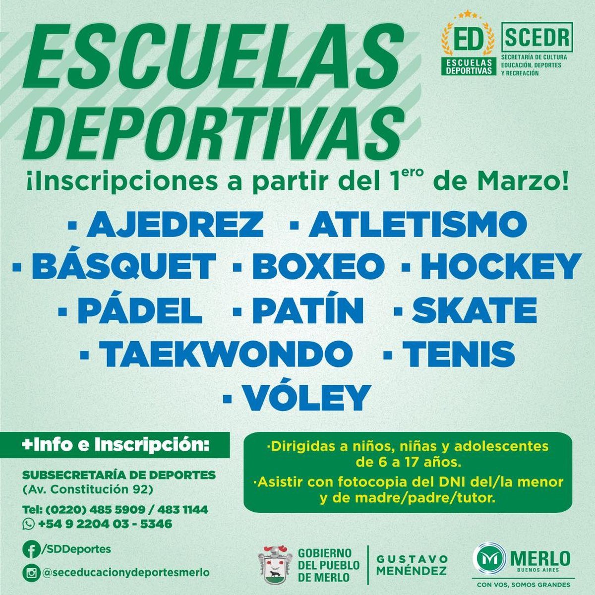Merlo abri&oacute; la inscripci&oacute;n a las escuelas deportivas.