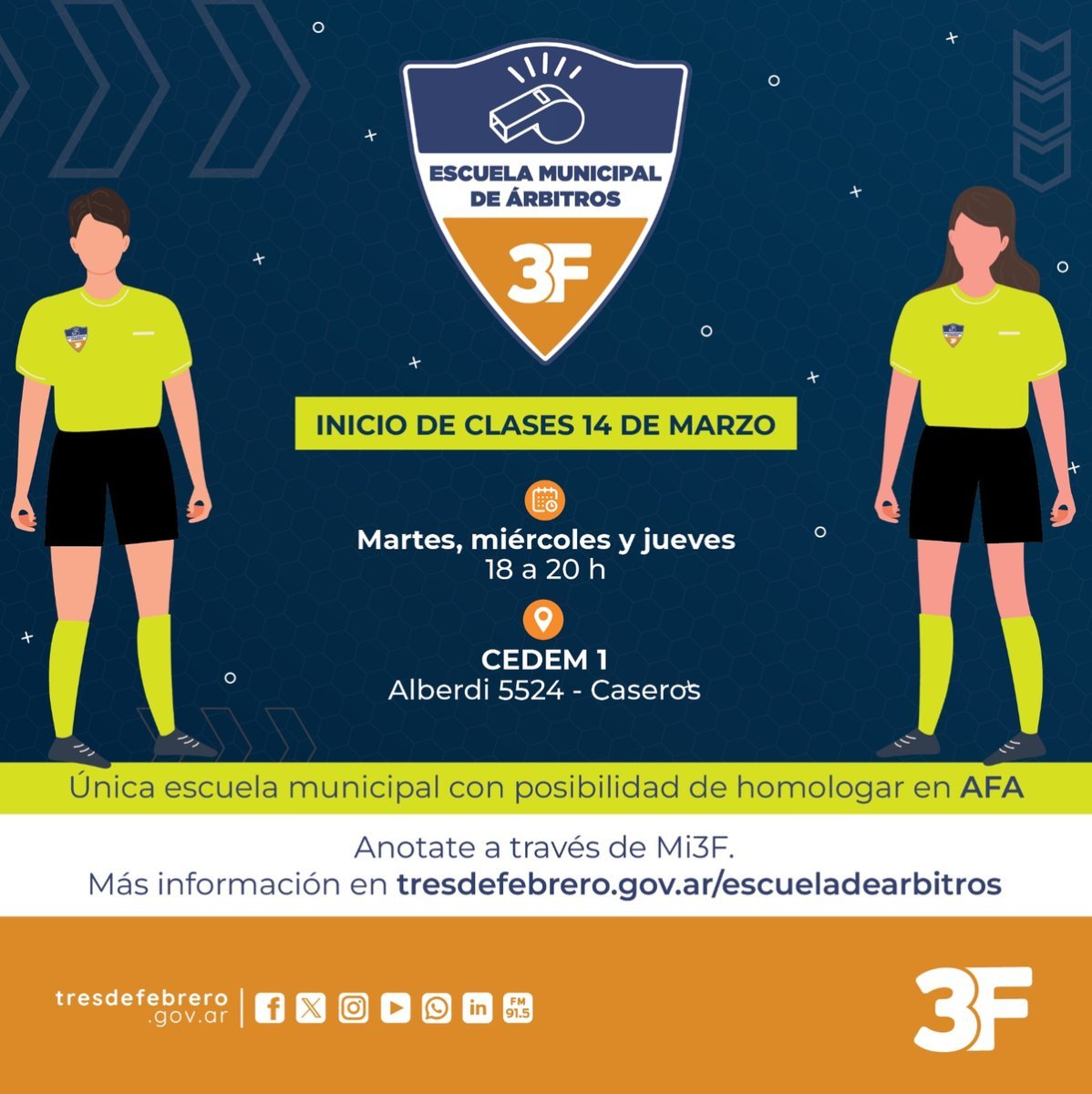 La Escuela de &Aacute;rbitros de Tres de Febrero abri&oacute; la inscripci&oacute;n.