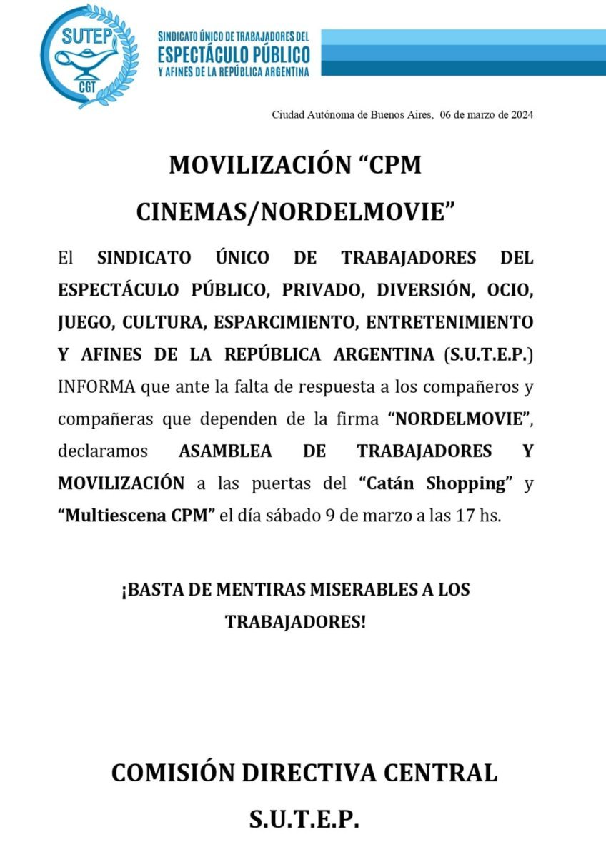 El comunicado del SETUP sobre la situaci&oacute;n en el shopping de Gonz&aacute;lez Cat&aacute;n.