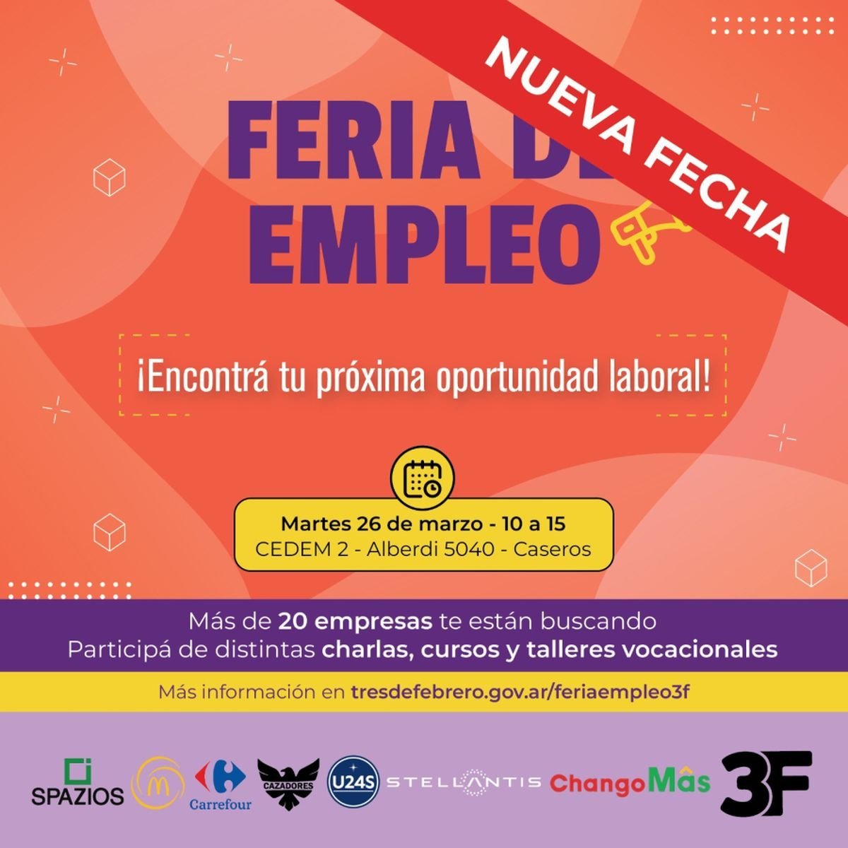 Fecha reprogramada para la Feria de Empleo 2024 de Tres de Febrero