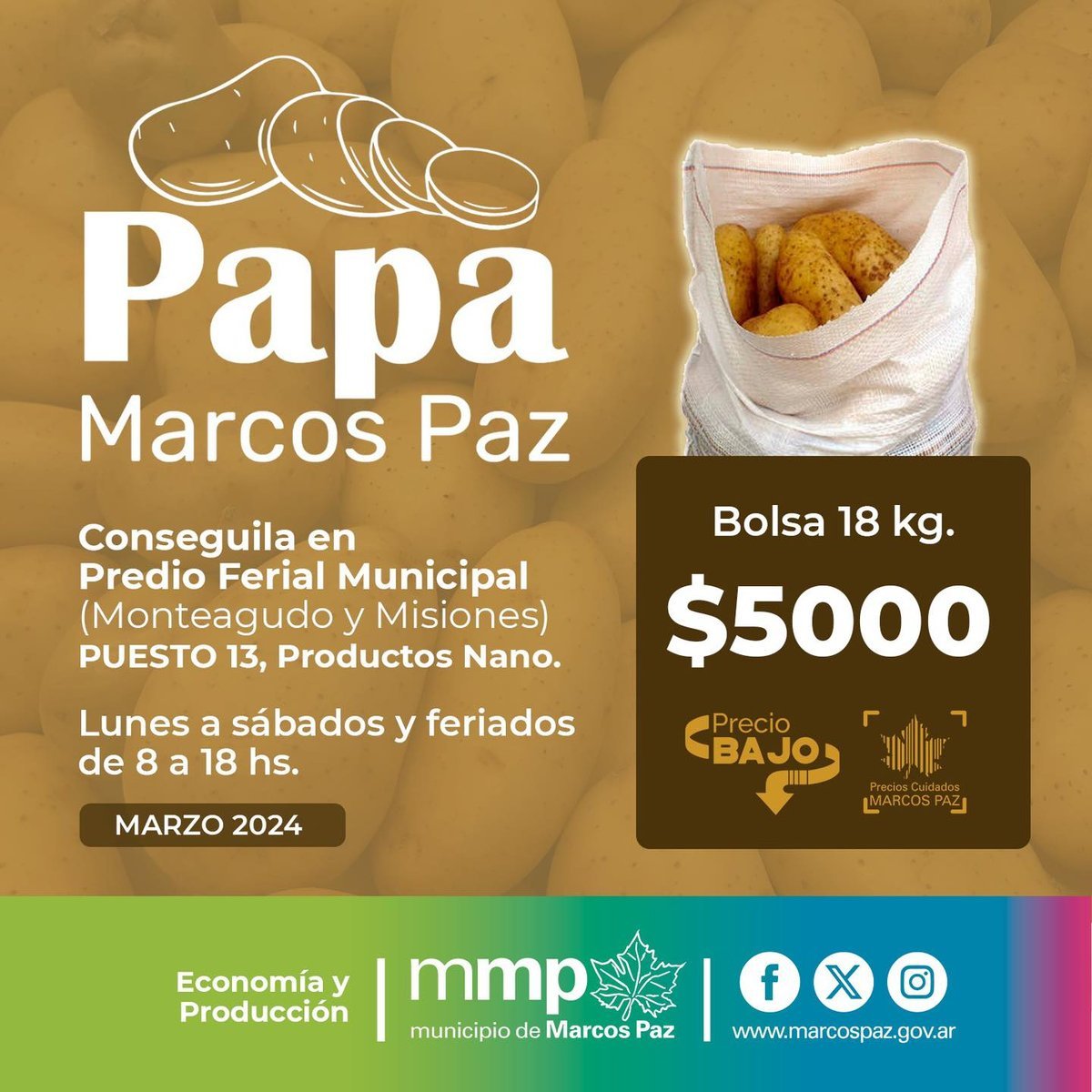  Marcos Paz ofrece papa a un valor promocional.