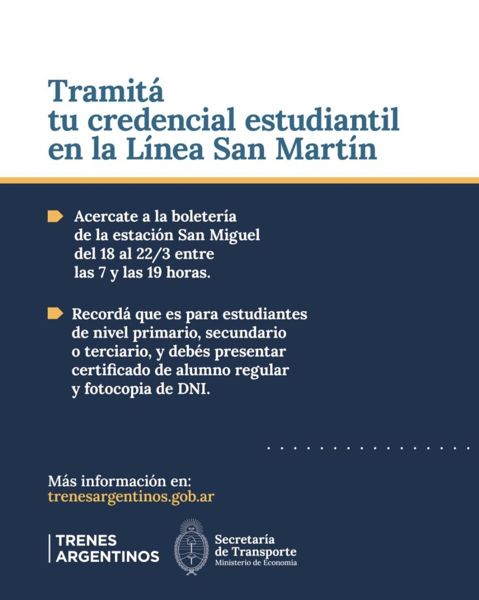 El anuncio del boleto estudiantil del Tren San Mart&iacute;n.