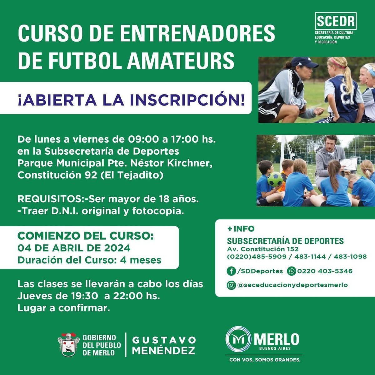 Merlo: c&oacute;mo inscribirse al curso gratuito de Entrenadores de F&uacute;tbol Amateurs