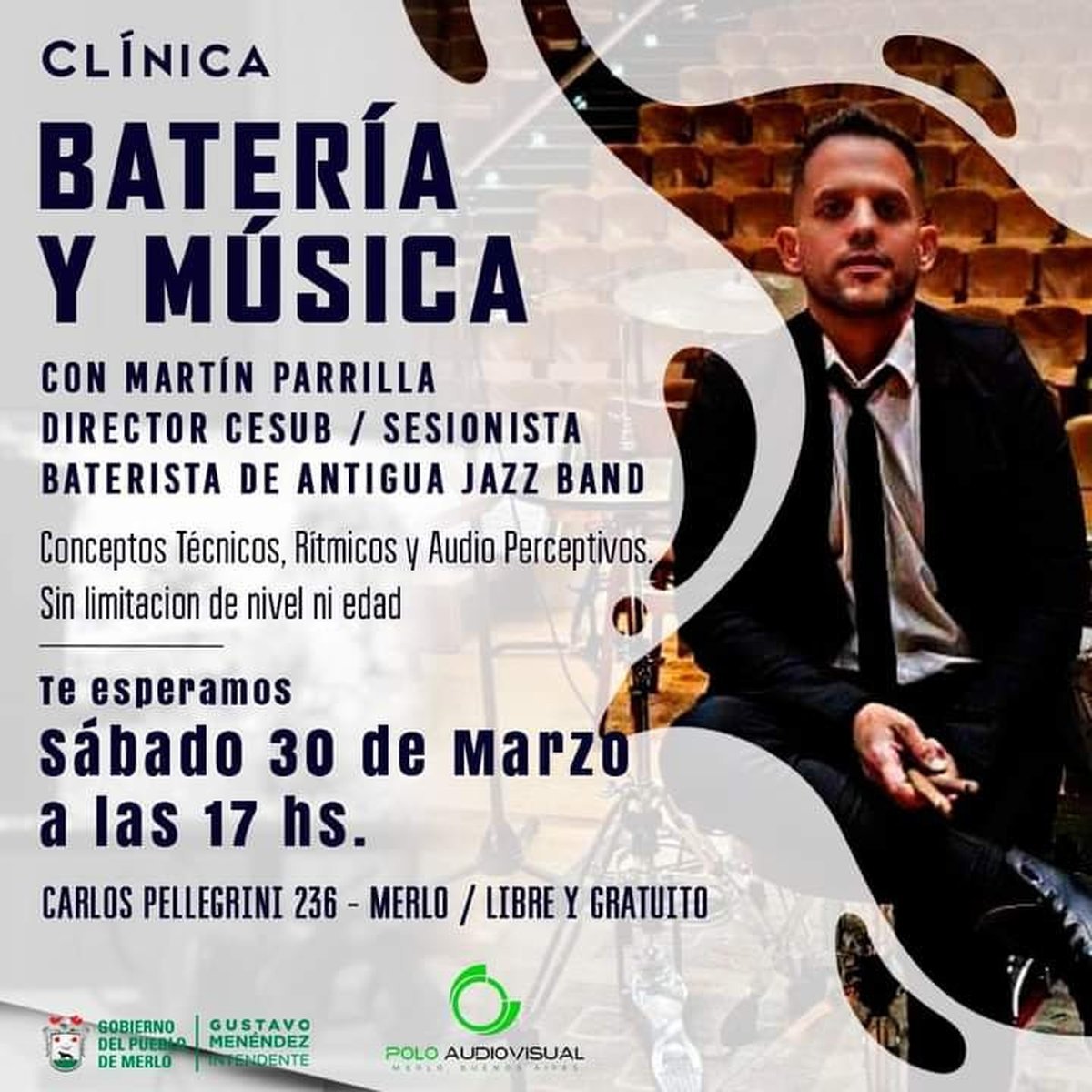El Polo Audiovisual de Merlo brindar&aacute; una cl&iacute;nica gratuita de Bater&iacute;a y M&uacute;sica a cargo de Mart&iacute;n Parrilla.