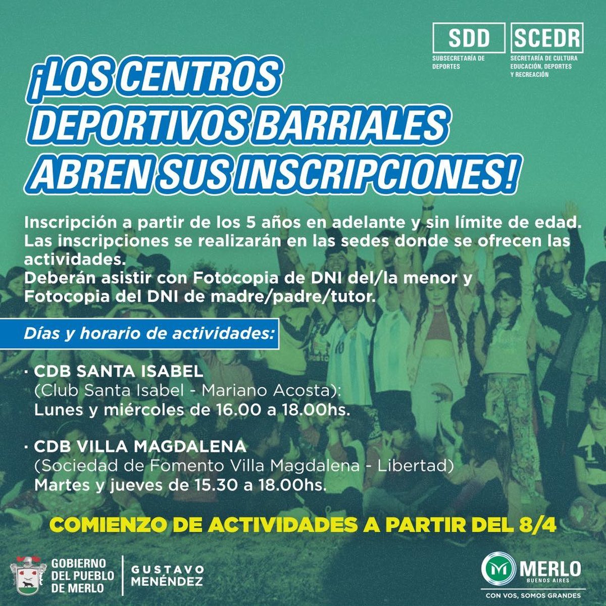 Merlo abri&oacute; las inscripciones a las actividades deportivas y recreativas gratuitas de los centros barriales.