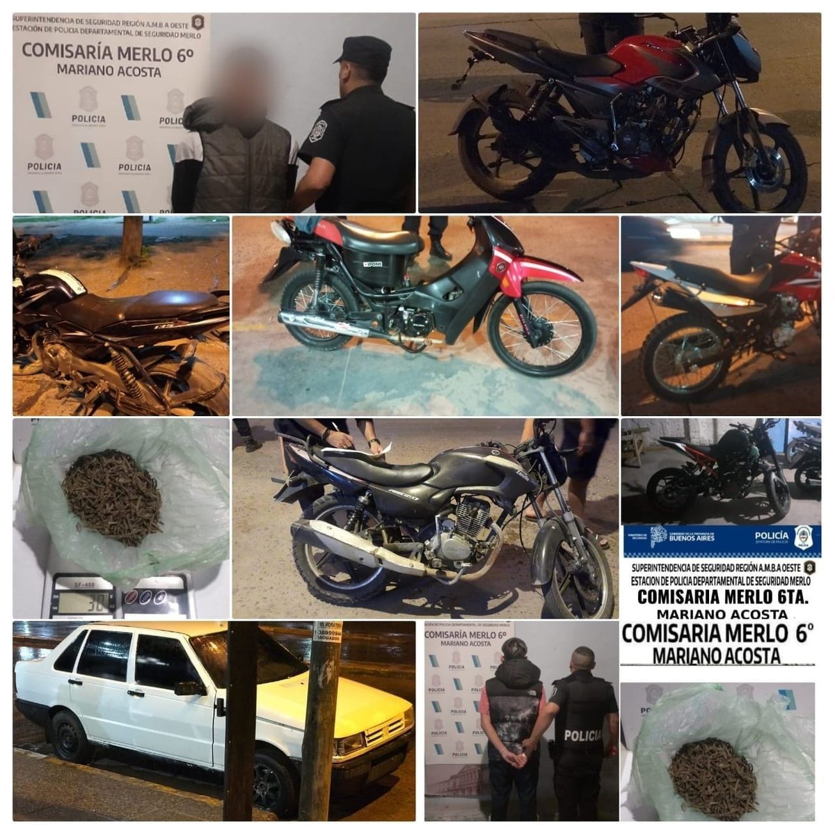 Las detenciones y algunas de las motos secuestradas en Mariano Acosta.