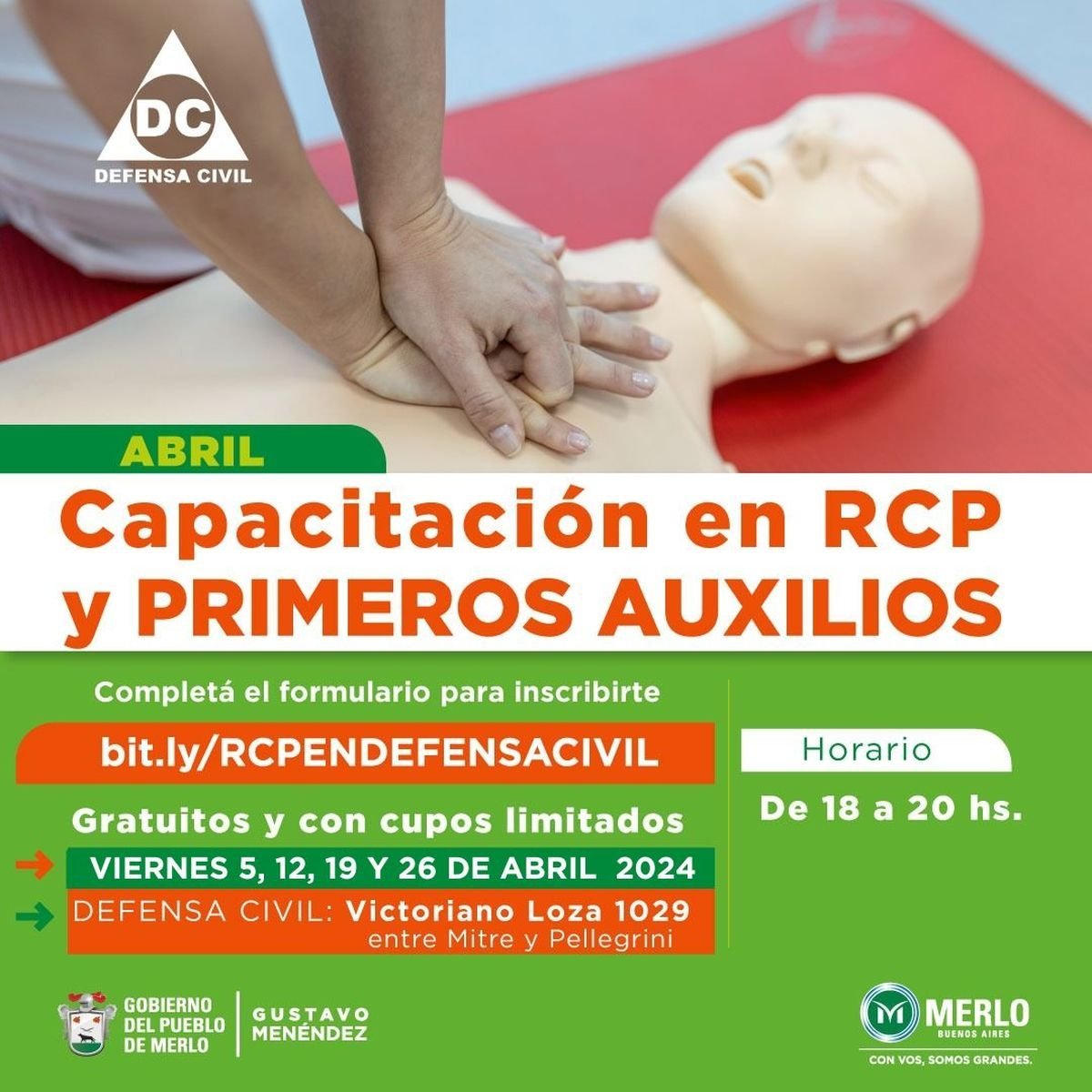 Capacitaci&oacute;n en RCP y primeros auxilios gratuita en Merlo.
