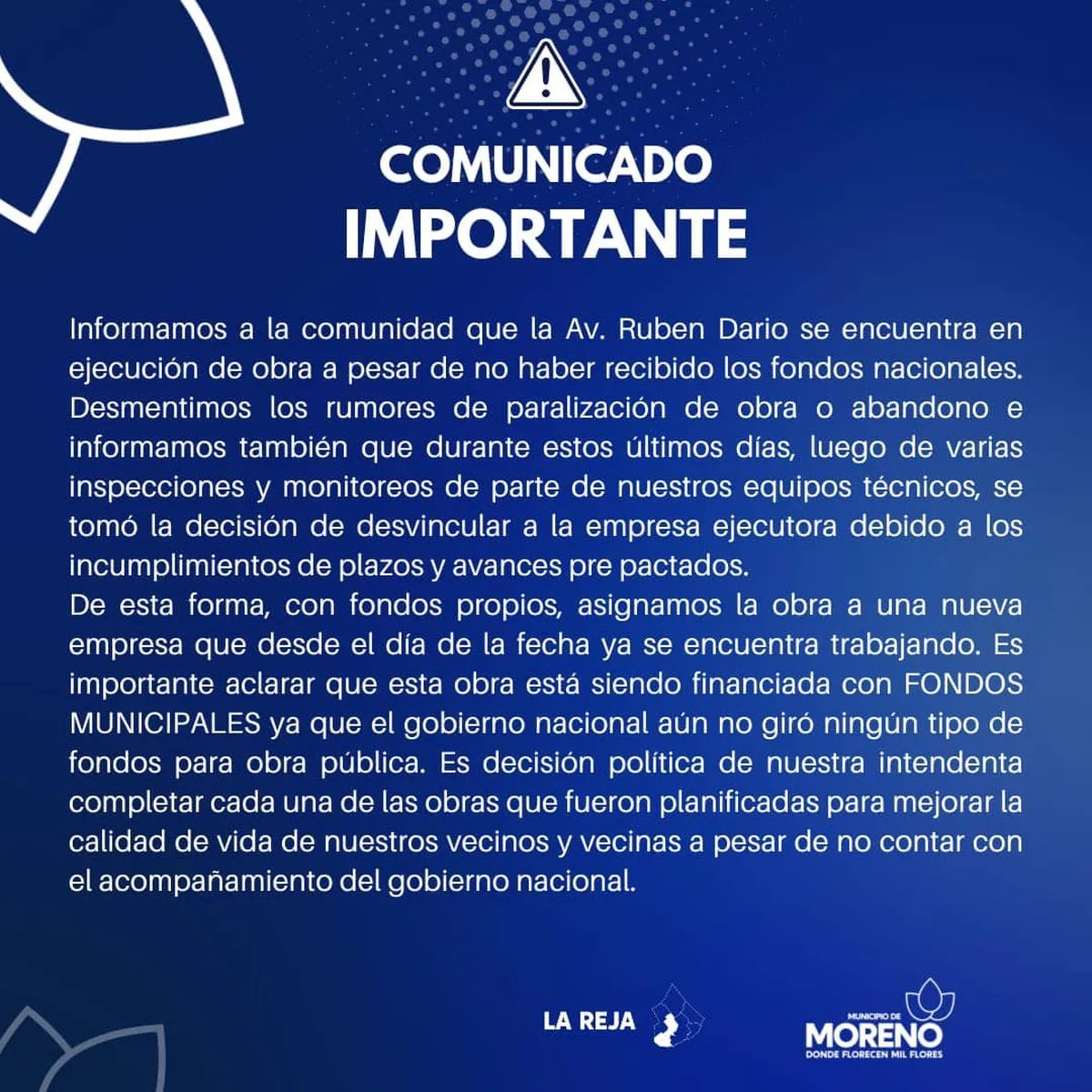 El comunicado municipal de febrero sobre la obra de La Reja.