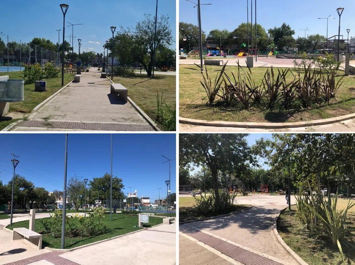 La renovada Plaza Mariano Moreno en Laferrere.