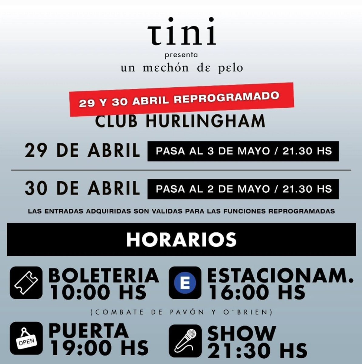 Volvieron a reprogramar los shows de Tini en Hurlingham.