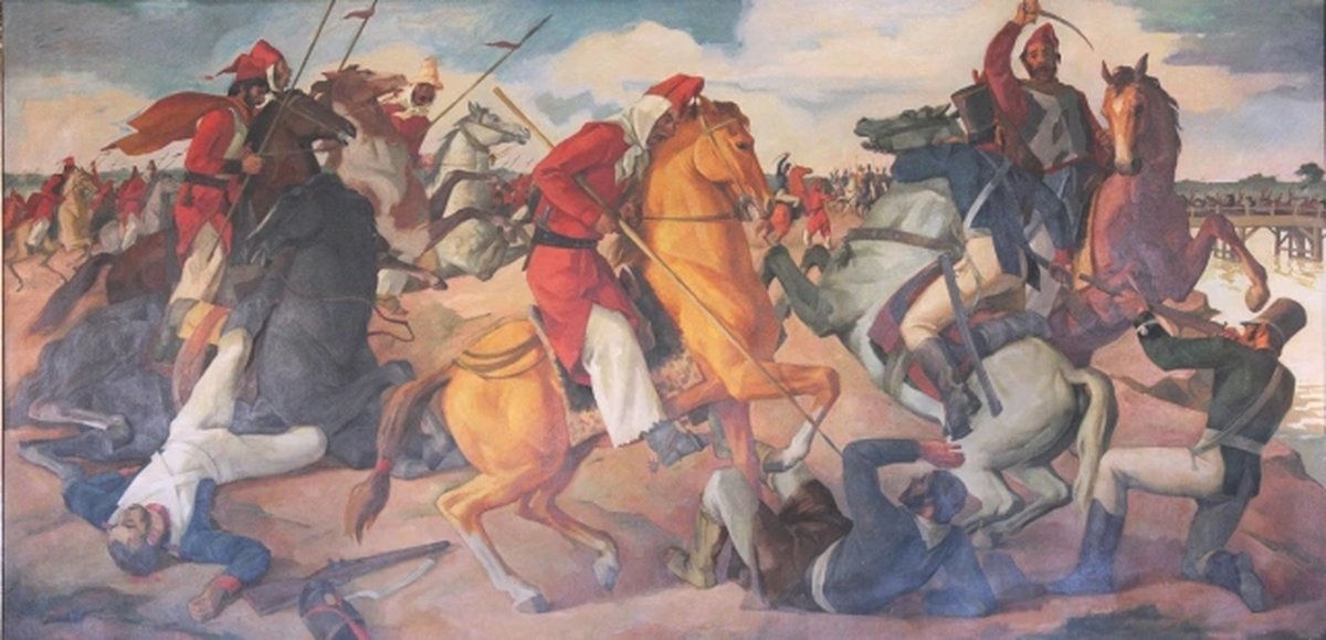 Una pintura de la Batalla del Puente M&aacute;rquez en Paso del Rey.