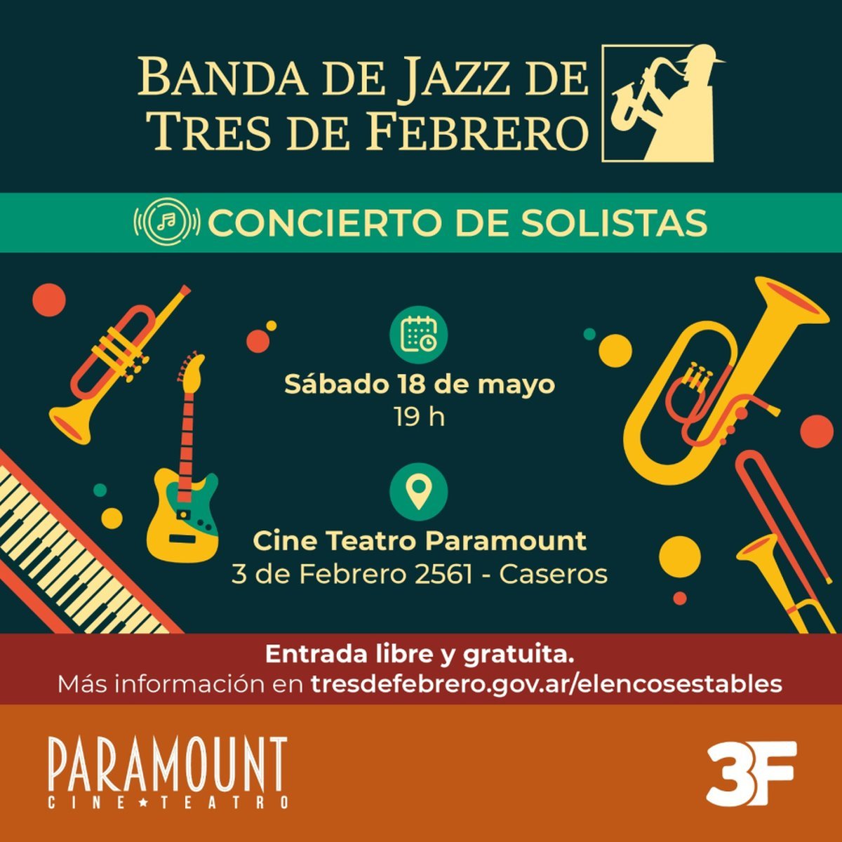 Tres de Febrero presentar&aacute; un concierto gratuito en el Cine Teatro Paramount.