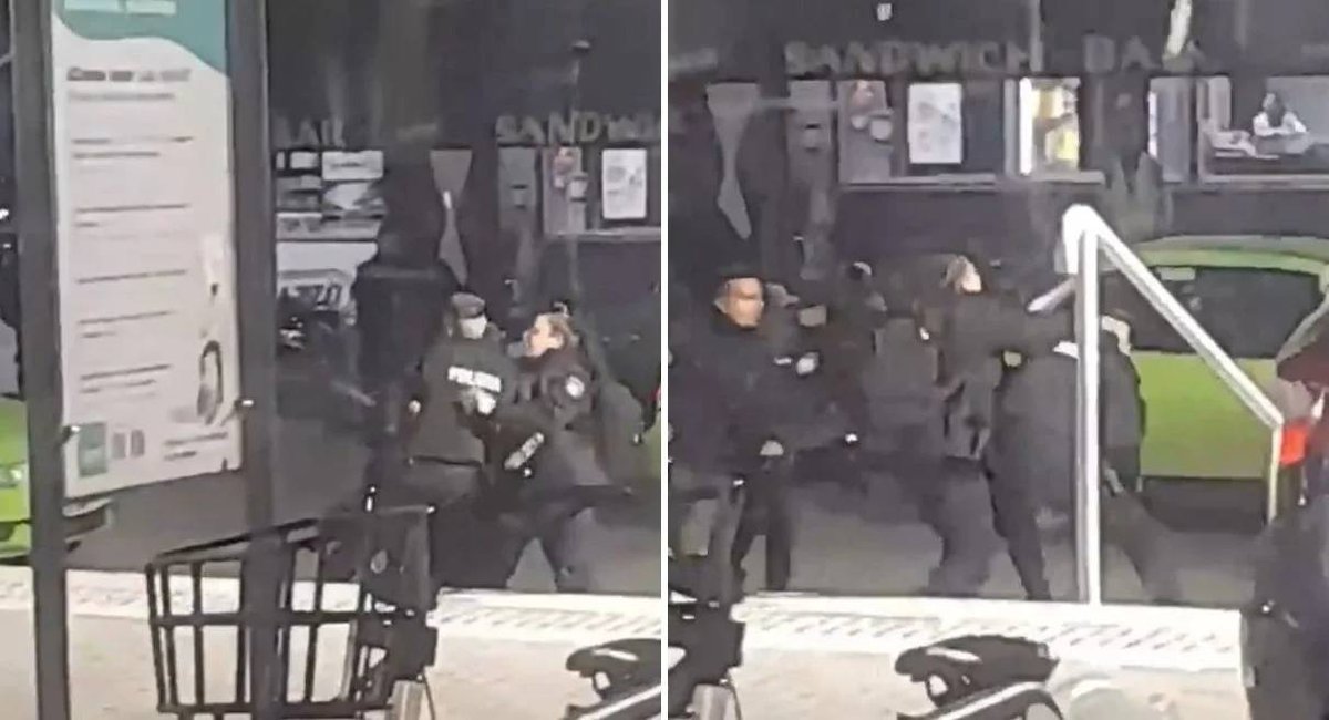 Dos efectivos de la polic&iacute;a de Santa Fe terminaron a las trompadas. Foto: captura.