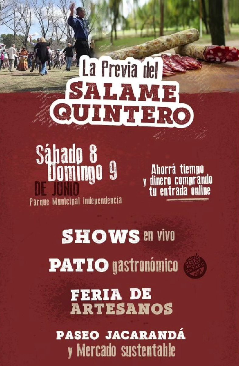 Pre Fiesta del Salame Quintero en Mercedes: ya se pueden comprar las entradas online.