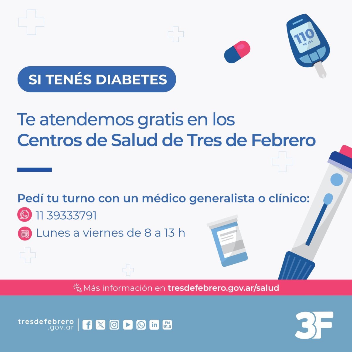 Atenci&oacute;n gratuita por diabetes en los CAPS de Tres de Febrero.
