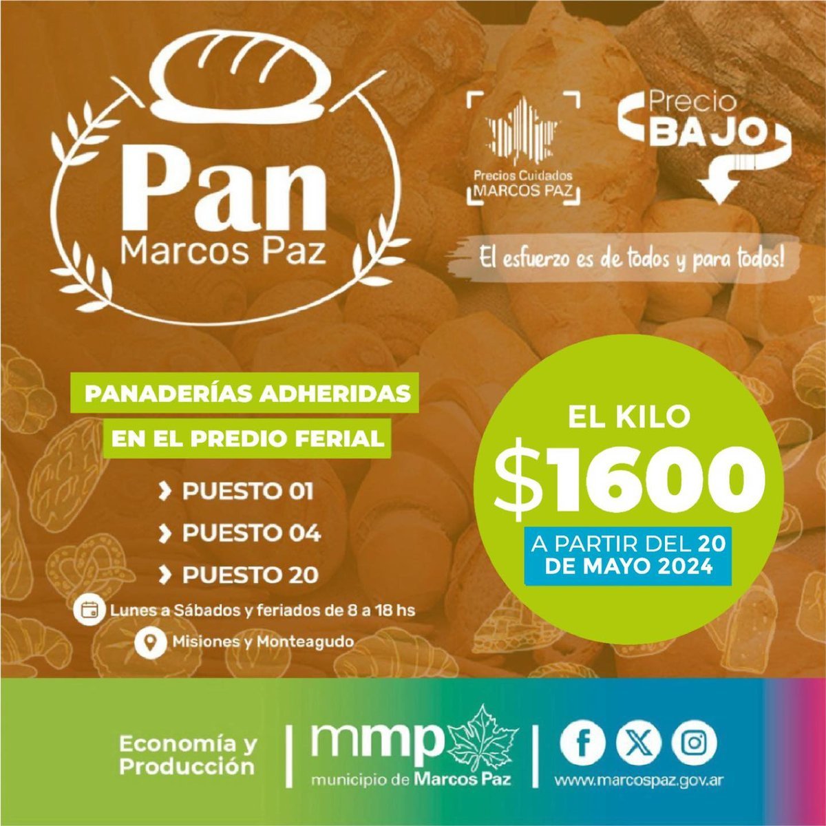 D&oacute;nde vender&aacute;n pan a un precio accesible en Marcos Paz.