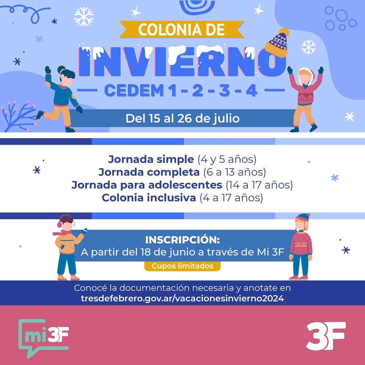 Vacaciones de invierno: Tres de Febrero abri&oacute; la inscripci&oacute;n a la colonia de invierno.