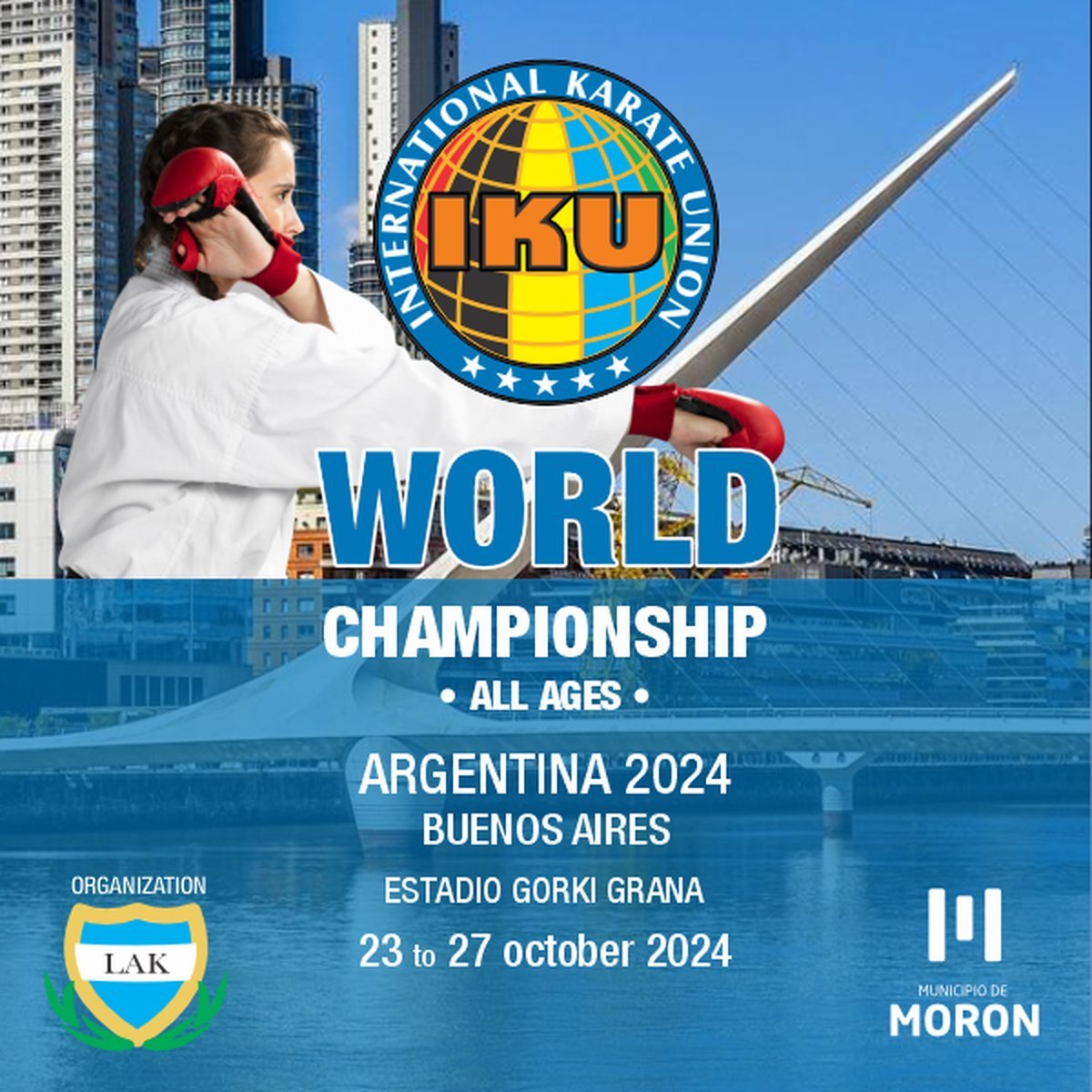 El flyer del Mundial de karate que se disputar&aacute; en Castelar.