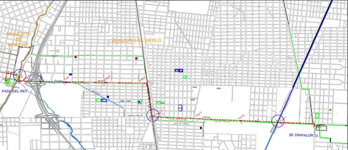 La primera opci&oacute;n para construir el conducto nuevo entre Merlo y Moreno.
