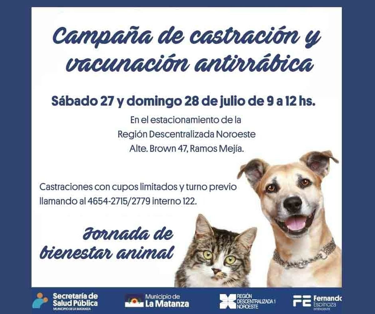 Jornada de vacunaci&oacute;n y castraci&oacute;n gratuita en La Matanza.
